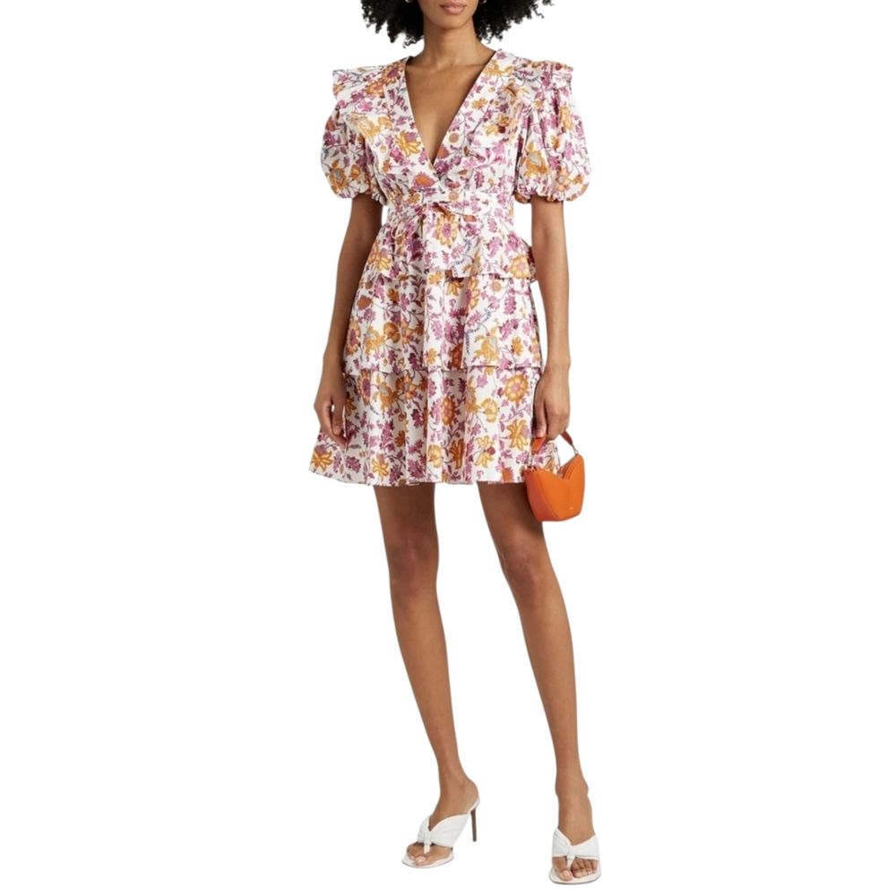 10 Crosby Derek Lam Ophelia Ruffled Floral Print Cotton Mini Dress Womens Size 6